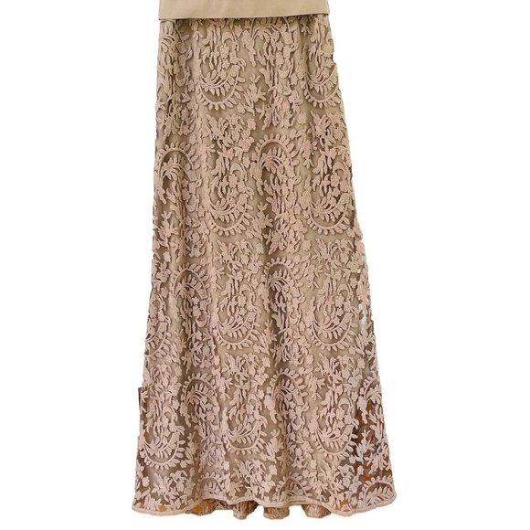 Tadashi Shoji Womens 6 Taupe Embroidered Lace Maxi Evening Dress Gown Party - Picture 3 of 16